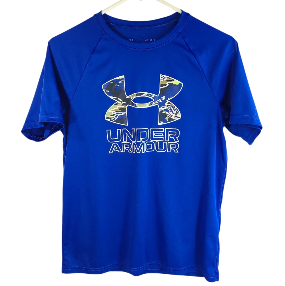 Under Armour Kids Camo Logo Blue Tee Size YLG/JG/G